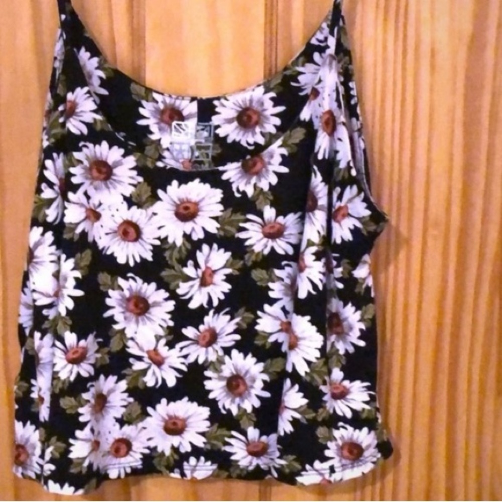 NOLLIE Top PACSUN Crop Tank Camisole Floral White Black Yellow Gold Size Large